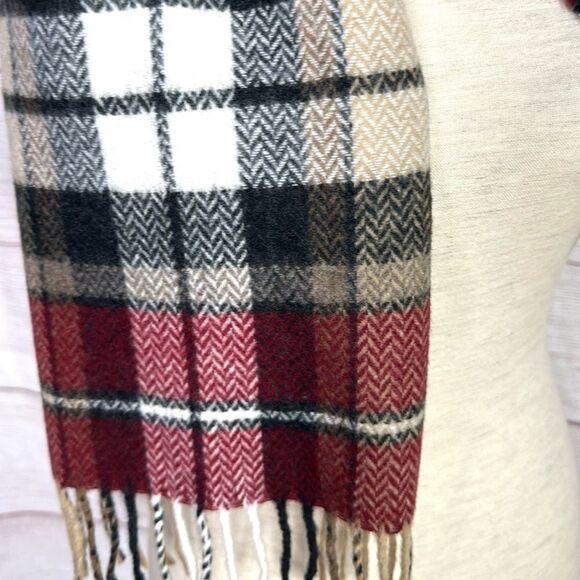 Geoffrey Beene Plaid Wool Scarf Red Gray Beige Made in Italy Vintage Unisex - Picture 5 of 9